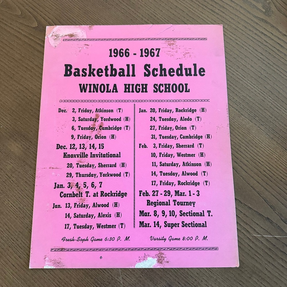 Vintage 1967 Joy Firemen's Ball Poster Winola High School Basketball Schedule - Picture 3 of 3
